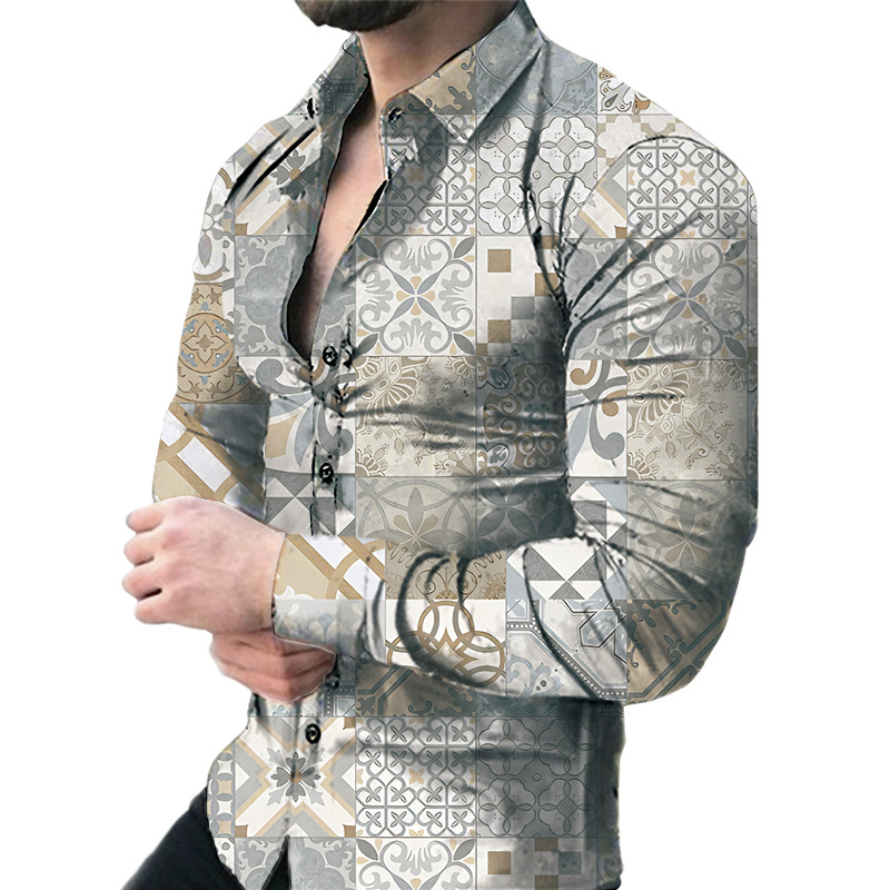 Men's casual long sleeve floral shirt 20