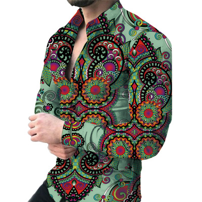 Men's printed long sleeve cardigan shirt 13
