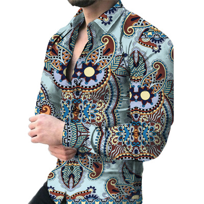 Men's printed long sleeve cardigan shirt 14