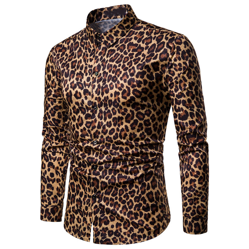 Leopard print long sleeve shirt men's shirt 57