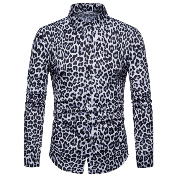 Leopard print long sleeve shirt men's shirt 58
