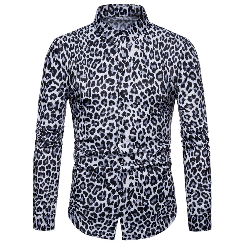 Leopard print long sleeve shirt men's shirt 58