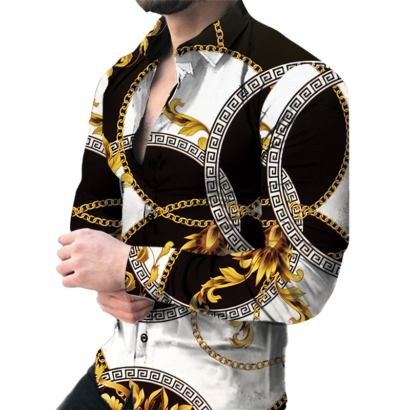 Men's printed shirt casual long sleeve shirt 53