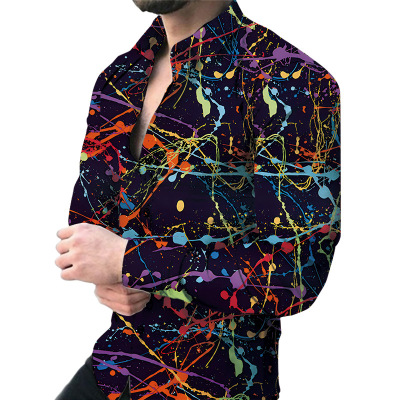 Men's printed shirt casual long sleeve shirt 56