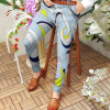 Mid-rise casual pants digital print slim fit pants 44