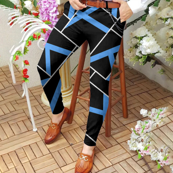 Mid-rise casual pants digital print slim fit pants 45