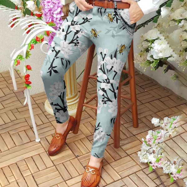 Mid-rise casual pants with printed straight-leg slim fit 51
